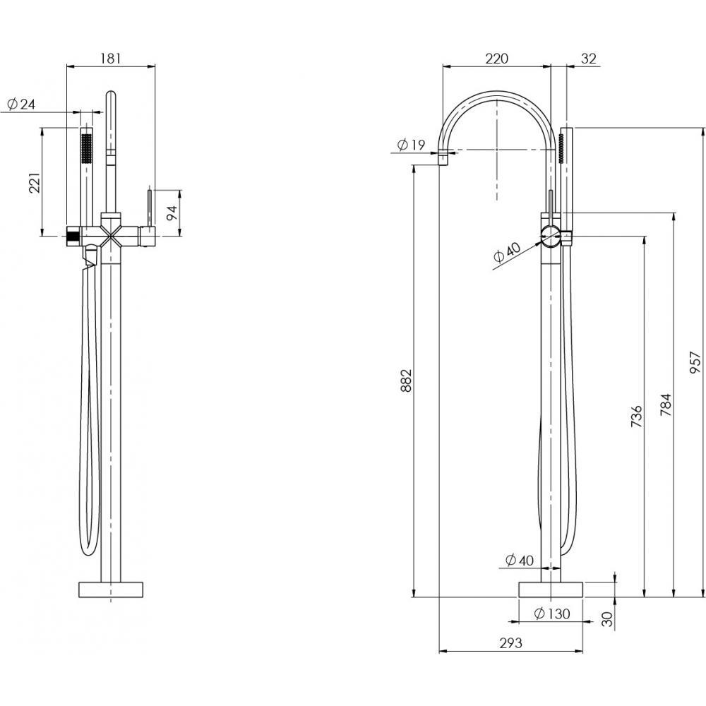 Phoenix Tapware Floor Mounted Bath Mixer with Hand Shower Bathroom Tap ...