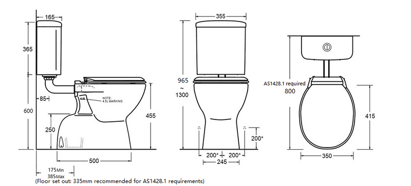 Ect Global Commercial Toilet Suite Ceramic Cistern Concealed Raised Pan 