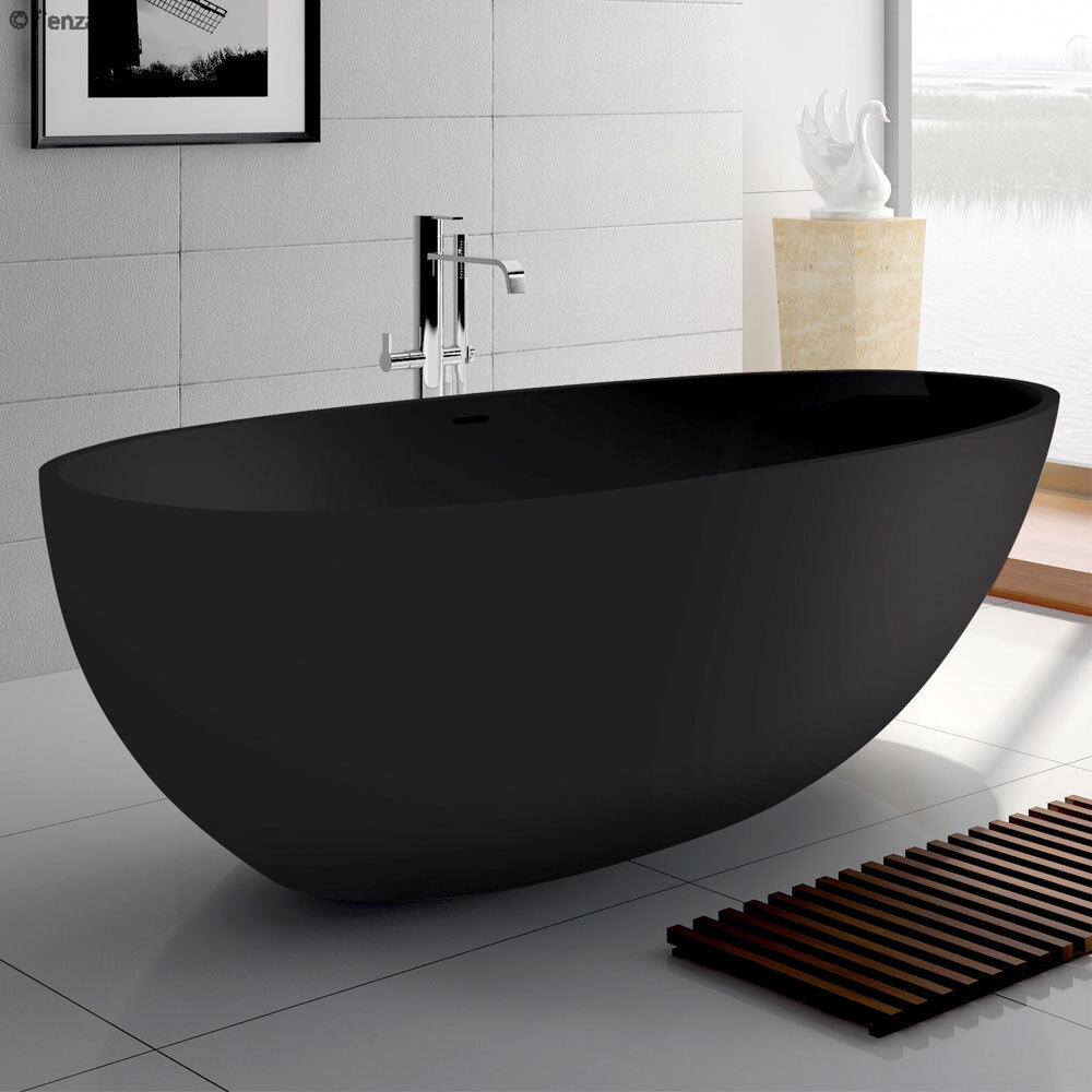 Fienza Bahama 1700 Bathtub Freestanding Cast Stone Bath Tub Matte Black ...