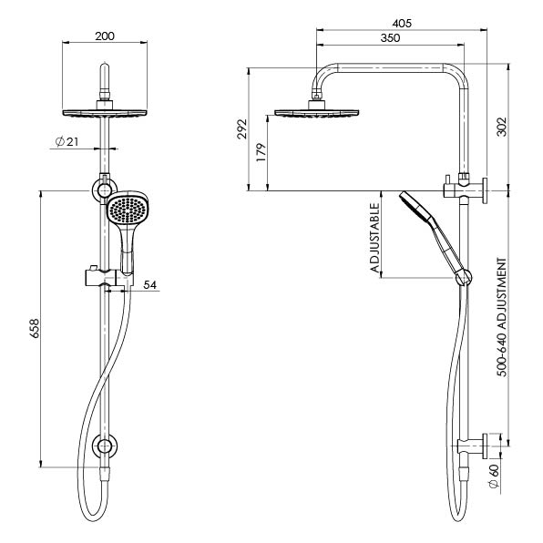 Phoenix Tapware Twin Shower Outlets Overhead & Handheld Chrome Teva 152 