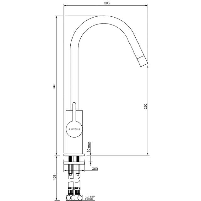 Methven Kitchen Sink Mixer Tap Chrome Arrow 03-9258m