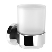 Phoenix Tapware Tumbler & Holder Frosted Glass Round Plate Metal Chrome RADII RA50700C