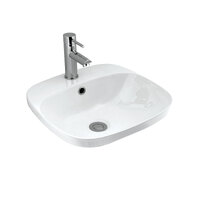 Seima Semi Insert Ceramic Basin 420mm x 425mm Rounded Square 1TH with Overflow Gloss White LIMNI 420 191084