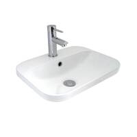 Seima Semi Insert Ceramic Basin 450mm x 350mm Rounded Square 0TH with Overflow Gloss White LIMNI 450 191132