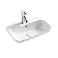 Seima Semi Insert Ceramic Basin 530mm x 380mm Rounded Rectangular 1TH with Overflow Gloss White LIMNI 530 191083