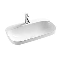 Seima Semi Insert Ceramic Basin 725mm x 430mm Rounded Rectangular 1TH Gloss White LIMNI 725 191085