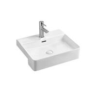 Seima Semi Recessed Ceramic Basin 500mm x 425mm Rectangular Fine Rim 1TH with Overflow Gloss White LIMNI 500 191248