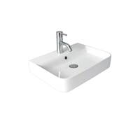 Seima Wall Mount or Above Counter Ceramic Basin 545mm x 400mm Rectangular Fine Rim 0TH with Overflow Gloss White LIMNI 015 191442