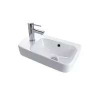 Seima Wall Mount or Above Counter Ceramic Basin 450mm x 260mm Rectangular Fine Rim 1TH on Left with Overflow Gloss White LIMNI 260 191136