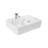 Seima Above Counter Ceramic Basin 600mm x 425mm Rectangular Fine Rim 1TH on Left Right Hand Bowl with Overflow Gloss White LIMNI 601 192019