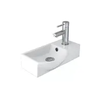 Seima Wall Mount Ceramic Basin Compact and Wash 405mm x 220mm 0TH Left Hand Bowl Right Hand Shelf with Overflow Gloss White SYROS 405 191086