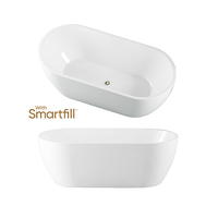 Seima Freestanding 1500 Bath with Smartfill Bath Filler Bezel and Waste in Brushed Nickel Sanitary Grade Acrylic Gloss White ARKO 120 192540