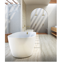 Seima Freestanding 1700 Bath with Smartfill Bath Filler Bezel and Waste in Brushed Gold Sanitary Grade Acrylic Gloss White  ARKO 120 192546