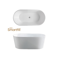 Seima Freestanding 1500 Bath with Smartfill Bath Filler Bezel and Waste in Brushed Nickel Sanitary Grade Acrylic Gloss White  LIMNI 101 192560