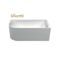 Seima Right Corner 1500 Bath with Smartfill Bath Filler Bezel and Waste in Brushed Nickel Sanitary Grade Acrylic Gloss White  PLATI 110 192574