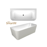 Seima Back to Wall 1500 Bath with Smartfill Bath Filler Bezel and Waste in Brushed Nickel Sanitary Grade Acrylic Gloss White  PLATI 130 192580