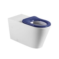 Seima Floor Mount Toilet Pan 800mm with Blue Seat Accessible compliant Clean Flush Rimless Pan Design Vitreous China White MODIA CARE FM 191967