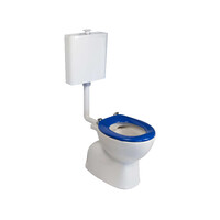 Seima Care Select Link Plastic Cistern Ceramic Pan Toilet Suite Accessible Compliant 300 Setout S Trap Bottom Entry with Blue Seat CHIOS CARE 192111