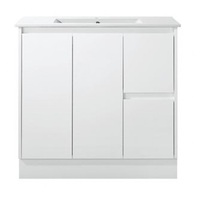 Sunny Group Wall Hung Bathroom Vanity Gloss White with Ceramic Top LH Drawers Sammy Series 900 SK7-900W-2LL