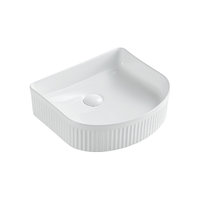 Seima Above Counter Basin Fluted Ceramic 415mm x 365mm D-shaped Bathroom Vanity Gloss White Cleo 410 192616