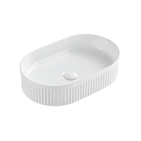 Seima Above Counter Basin Fluted Ceramic 500mm x 315mm Oval Bathroom Vanity Gloss White Cleo 500 192618