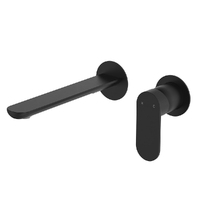 Fienza Empire Slim Basin/Bath Wall Mixer Set Round Plates 200mm Outlet Matte Black 234104B-200-LF