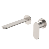 Fienza Empire Slim Basin/Bath Wall Mixer Set Round Plates 200mm Outlet Brushed Nickel 234104BN-200-LF