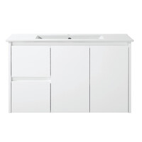 Wall Hung Bathroom Vanity Gloss White with Ceramic Top LH Drawers Sunny Group Willow Series 900 WH8027-900WL