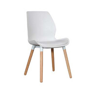 Europa Dining Chair White Metal Base White PP Bucket and PU Padded Seat with Natural Legs