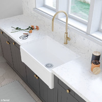 Butler Single Bowl White 60L Sink Fireclay Ceramic Fluted 750 x 470 x 250 mm Fienza Winston