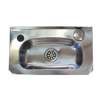 Small Wall Basin 400mm x 225mm Bathroom Hand Wash Sink Stainless Steel Trough Left Hand Tap Hole