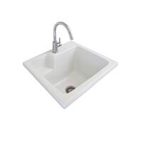 Seima Laundry Sink 45L Fireclay Ceramic One Tap Hole Single Bowl With Overflow White Eva 620