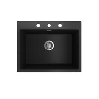 Seima Above Mount Arqstone Sink Round 1 Bowl 3TH  Integrated Overflow 620 x 500 x 240D Black OROS 620 191988