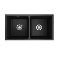 Seima Above or Under Mount Arqstone Sink 2 Bowl Integrated Overflow 820 x 440 x 210D Black OROS 820 191040