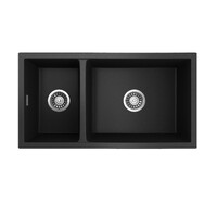 Seima Above or Under Mount Arqstone Sink 2 Bowl Integrated Overflow 450 x 440 x 210D Black OROS 822 191043