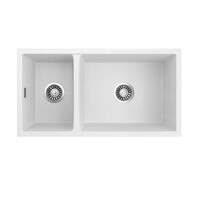 Seima Above or Under Mount Arqstone Sink 2 Bowl Integrated Overflow 450 x 440 x 210D White OROS 822 191041