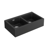 Seima Farmhouse Butler Arqstone Sink 2 Bowl Integrated Overflow 900 x 515 x 190D Black OROS 902 192184