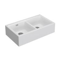 Seima Farmhouse Butler Arqstone Sink 2 Bowl Integrated Overflow 900 x 515 x 190D White OROS 902 192185