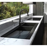 Seima Above Mount Arqstone Sink 2 Bowl 1TH LH Drainer Integrated Overflow 1160 x 500 x 210D Black OROS 1162 191064