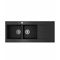 Seima Above Mount Arqstone Sink 2 Bowl 1TH RH Drainer Integrated Overflow 1160 x 500 x 210D Black OROS 1162 191061