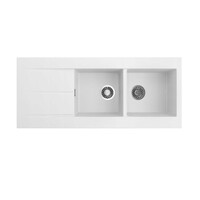 Seima Above Mount Arqstone Sink 2 Bowl 0TH with Drainer Integrated Overflow 1160 x 500 x 217D White OROS 1162 191071