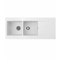 Seima Above Mount Arqstone Sink 2 Bowl 1TH RH Drainer Integrated Overflow 1160 x 500 x 210D White OROS 1162 191062