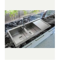 Seima Above or Under Mount Stainless Steel Kitchen Sink 1150mm x 450mm 2 Bowl 1TH RH Drainer Satin Finish TETRA 1160 191693