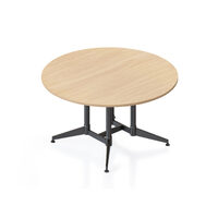 Rapidline 1500mm Round Meeting Table Metal Base Melamine Natural Oak Top BTTR1500 NO/BL-BK