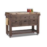 Calisto Timber Butchers Block Hardwood Top Mobile Kitchen Chopping Board Work Bench Island Trolley