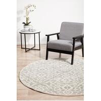 Rug Culture CHROME LYDIA Floor Area Carpeted Rug Contemporary Round Silver & Off White 150X150CM