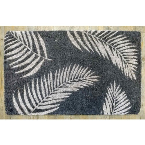 Fern Leaf Grey Coir Door Mat Outdoor 80cm X 50cm