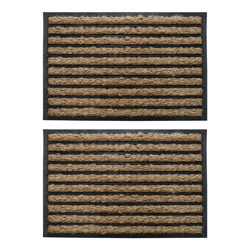 2 X Coir Doormat Rubber Backed 60cm X 40cm Door Mat