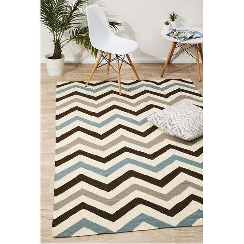 Rug Culture Flat Weave Chevron Design Runner Blue Brown 400x80cm